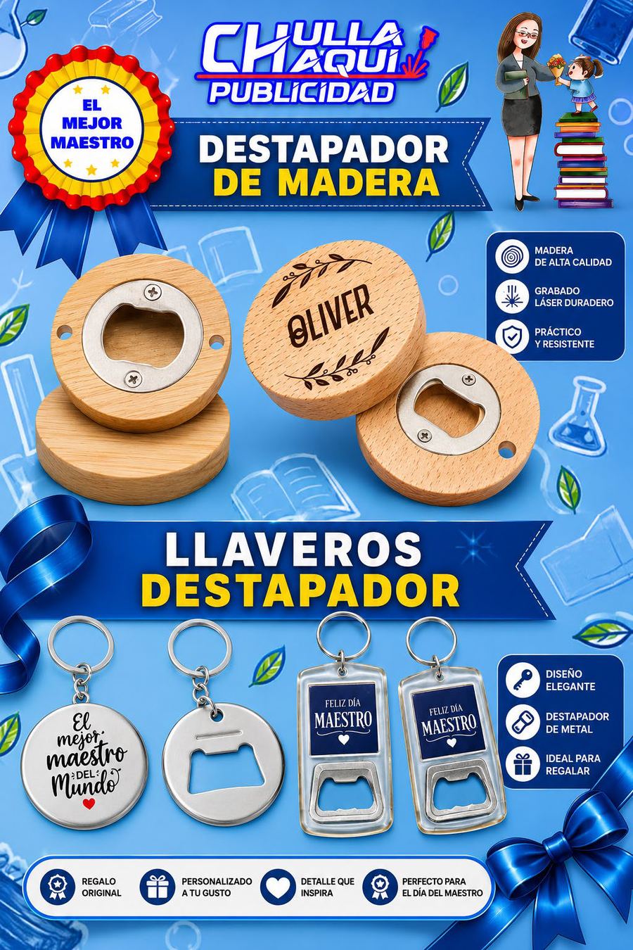 Destapadores de madera con grabado láser