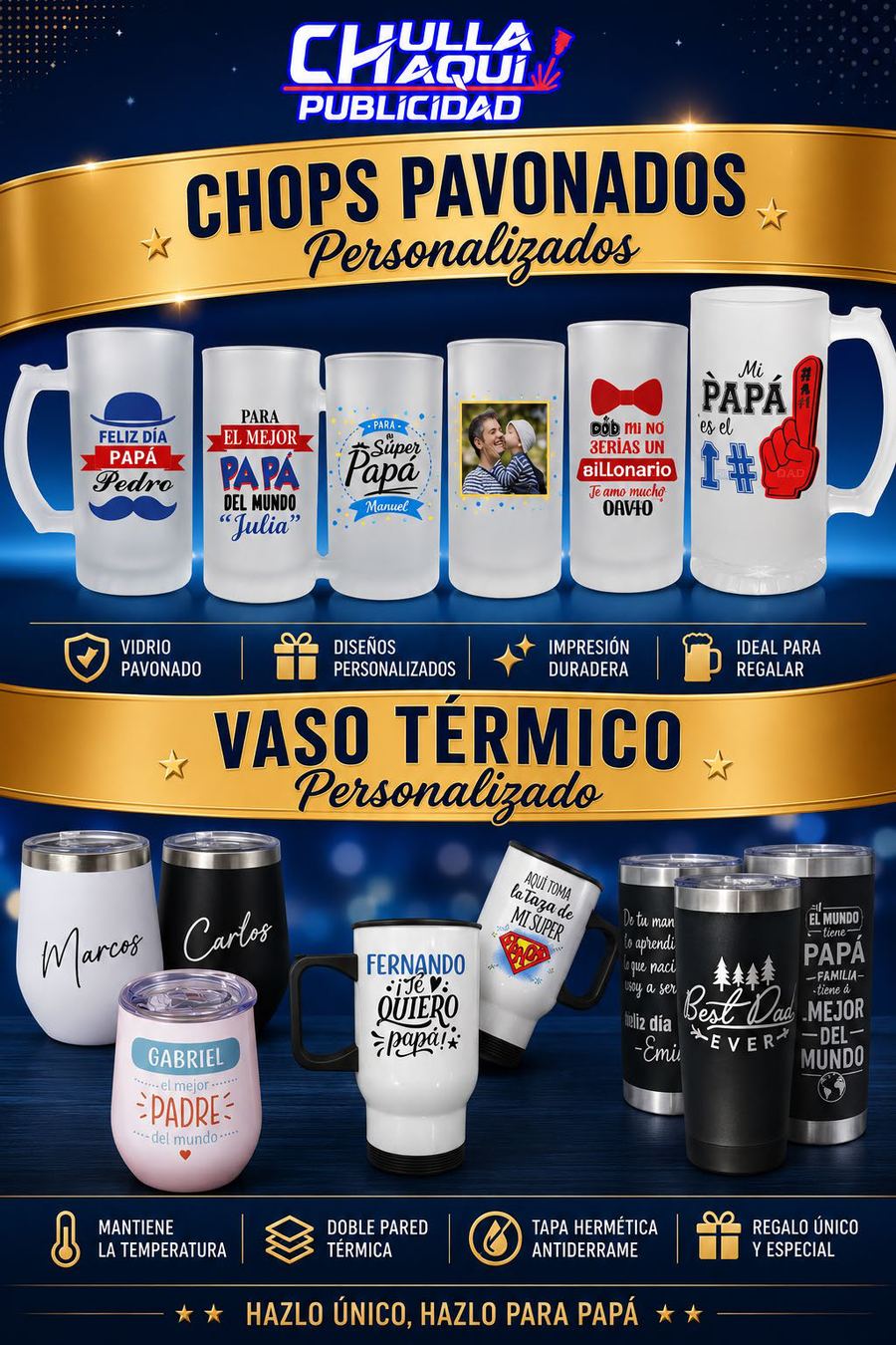 Chops pavonados personalizados